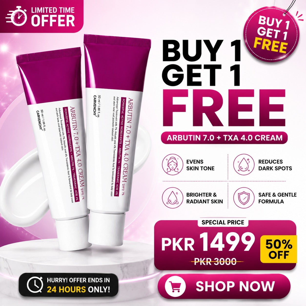 Buy 1 Get 1 Free Arbutin 7% + Tranexamic Acid 4% Anti Acne Cream